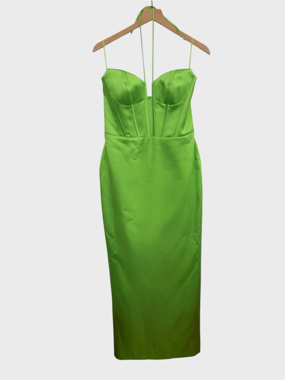 Rasario NEW with Tags Lime Green Satin Bustier Maxi Dress Size IT 44
